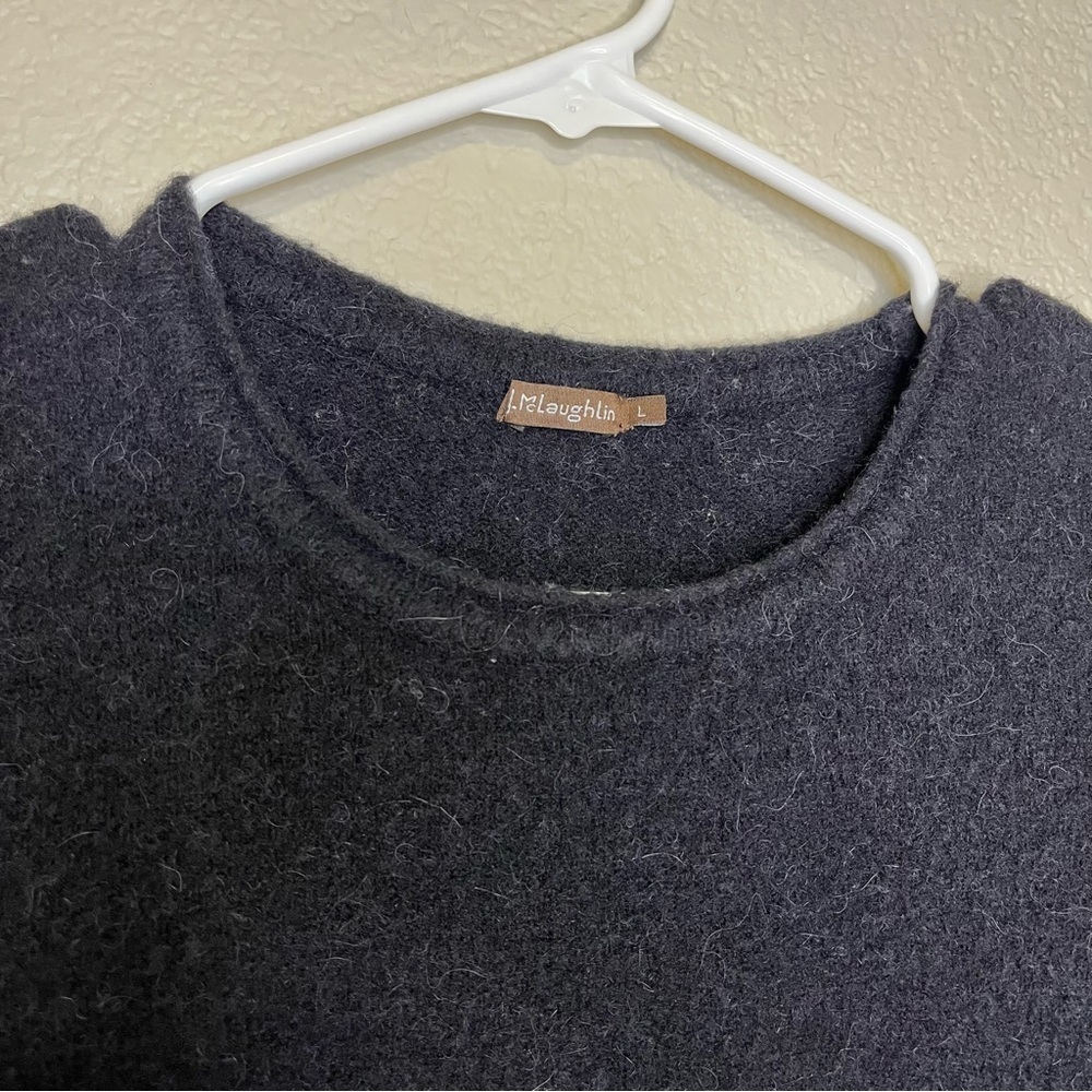 J. McLaughlin Black Merino Wool Baby Alpaca Blend Sweater Tie Sleeves Size Large - Picture 3 of 10